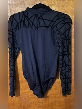 Womenâs Black Geometric Mesh Bodysuit Medium